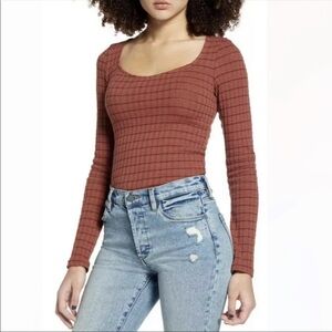 Project Social Women’s Antique Copper Burgundy Tee Long Sleeve Ribbed Top Small